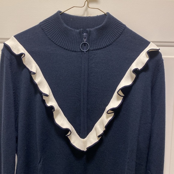 Tory Burch Sport Performance Cashmere Ruffle Half-Zip Sweater - Navy XL * read - Picture 6 of 15